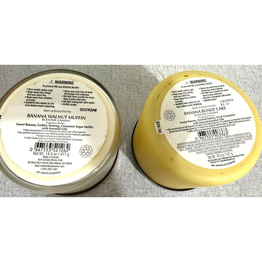 Bath and Body Works Banana Walnut Muffin & Banana Bundt Cake 3-Wick Candles